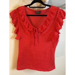 VOODOO VIXEN Red Ruffle Sweater XL Retro Valentine Pin Up